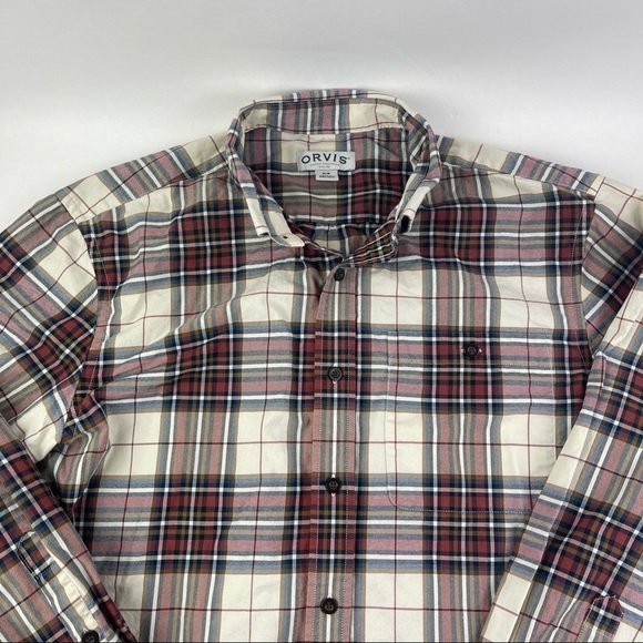 Orvis Button Up Shirt Mens Medium White Red Plaid Long Sleeve - Picture 3 of 9